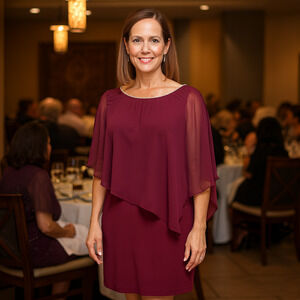 MSK Sheath Dress XL Mulberry Rhinestone Capelet Evening Cocktail Wedding Chiffon